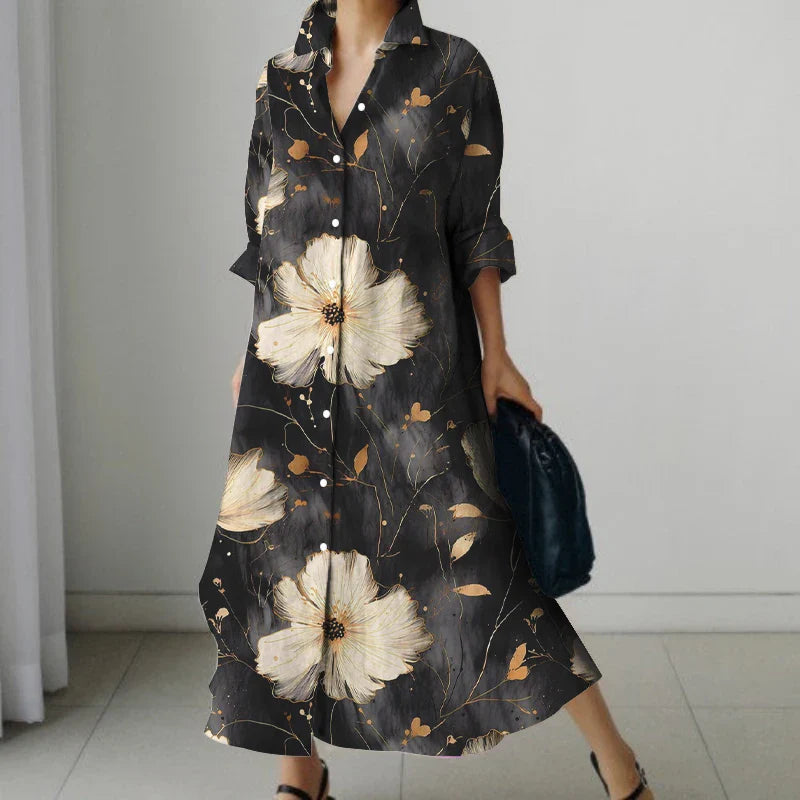 FLORAL APRON DRESS ブラック Floral Off-Shoulder Maxi Dress Style 259344 | 1ère Avenue